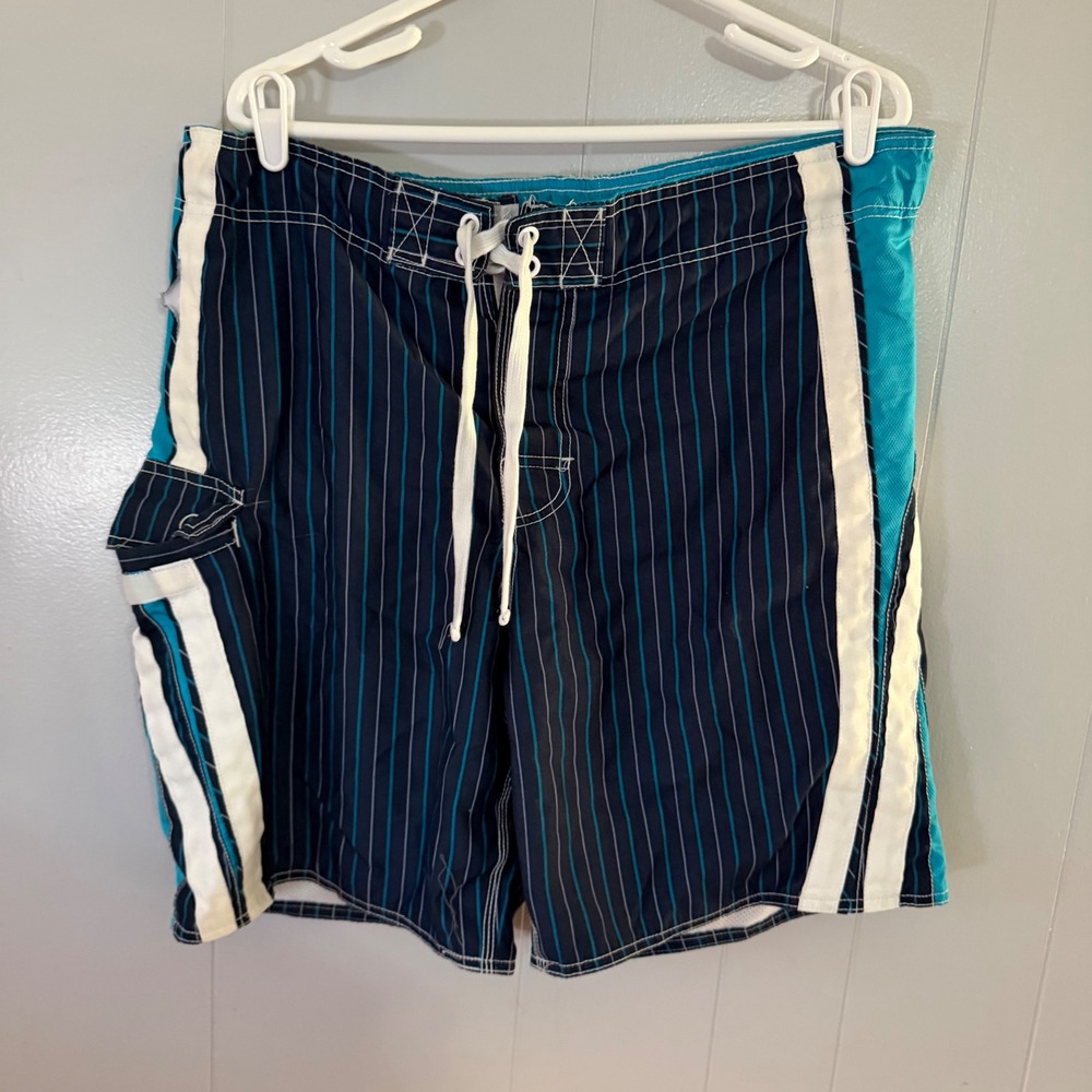 OP Board Shorts Mens L/G 36/38 Blue Pinstripe Striped‎ Swim Trunks